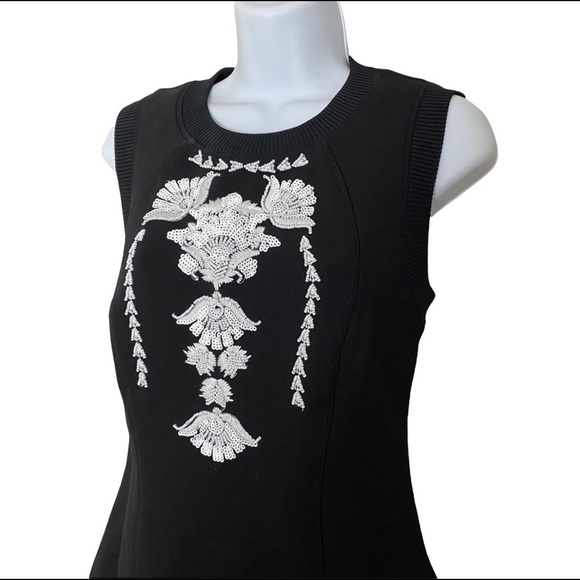 NEW MARCHESA Voyage Black and White Sequin Fit & Flare Dress Cocktail Whimsigoth - Picture 3 of 11